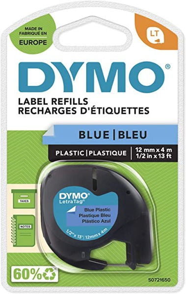Picture of DYMO 91205 12MM X 4M BLACK ON BLUE LETRATAG TAPE